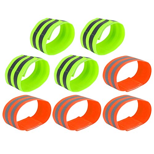X AUTOHAUX 8pcs Reflective Bands for Arm Ankle Reflective Armbands Slaps High Visibility Night Cycling Riding Reflector Tape Straps Bracelet Orange Green