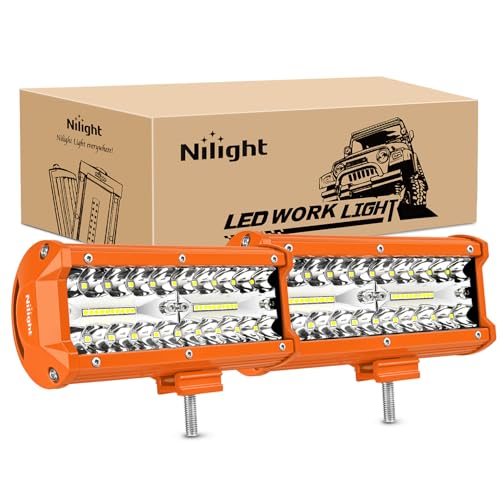 Nilight LED Light Bar 2PC 6.5Inch 120W Flood Spot Combo Triple Row Driving Lamp Roof Bumper Off Road Work Lights for Van Camper Wagon Car Pickup Golf Cart ATV UTV SUV Truck Boat 4x4 - color: 2Pcs Amber Shell with White Light, size: Led Pods