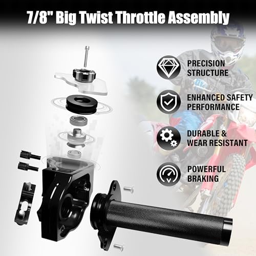 Universal 7/8" Big Twist Throttle Assembly, Dual Push-Pull Cable with Transparent Window for 110-650cc Dirt Pit Bike, Motocross, ATV & Quad, CNC Aluminum Quick Twister Throttle Grip (Black) - color: Black