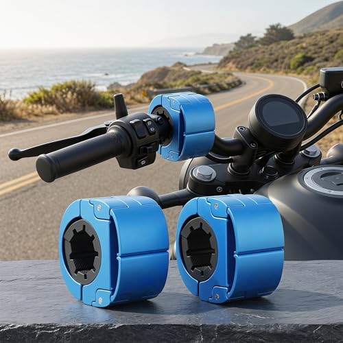 2 Pack Universal Aluminum Bike Phone Mount Anti-Shake Motorcycle Cell Holder for Phones CNC Metal Handlebar Bracket for Road & Mountain Bikes-Blue - color: Blue