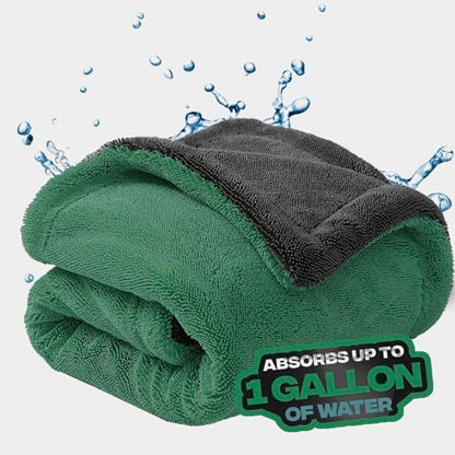 Extra Large Car Drying Towel, 36 Inches, 1300gsm,Super Absorbent Polyamide, Double-Twisted Design (Green and Grey) - color: Green and Grey
