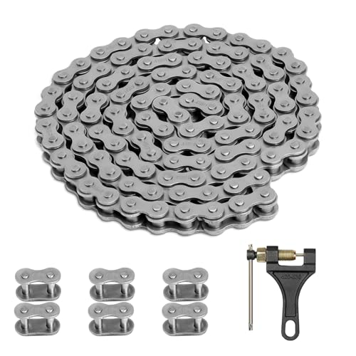 415H Roller Chain 110 Links with Chain Breaker, Dirt Bike Chain with 6 Free Connecting Links, Heavy Duty Chain for 49cc 50cc 60cc 66cc 70cc 80cc 2 Stroke Engines Motorcycle, Mini Bike, Go Kart
