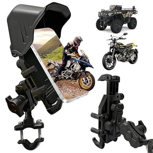 Chikia Anti-Vibration Motorcycle Phone Mount Holder with Sunshade, Adjustable Size Handlebar for ATV Bike Bicycle Scooter Waterproof All Weather Fit 4.7-6.9" Smartphone