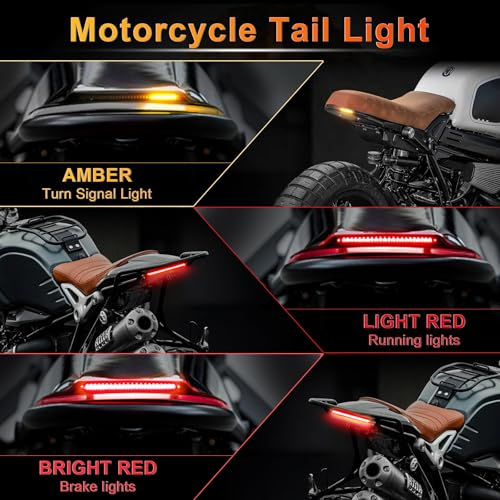 LivTee Universal 8" Flexible LED Light Strip with Tail Brake Stop Turn Signal Lights All-in-one for Motorcycle Scooter Quad Cruiser Off Road, Red/Amber - color: Rear