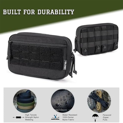 Tactical Molle Admin Pouch Utility EDC Tool Pouch Bag Horizontal Modular Pouches Include US Flag Patch & D-Ring - color: Green-L