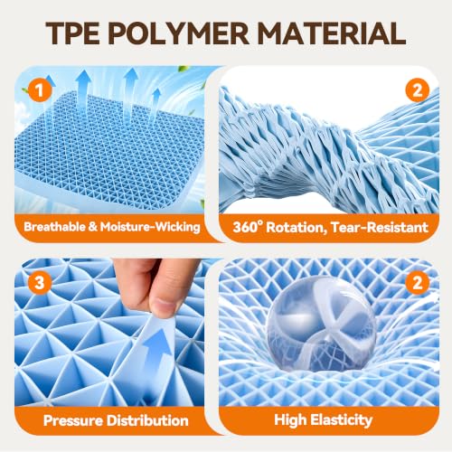 Slowell TPE Double Layer Gel Seat Cushion for Long Sitting - Enlarged Thickened Patent Design with Ergonomic Coccyx Support, Soft Breathable Cooling Non-Slip Bottom for Office Chair, Car, Wheelchair