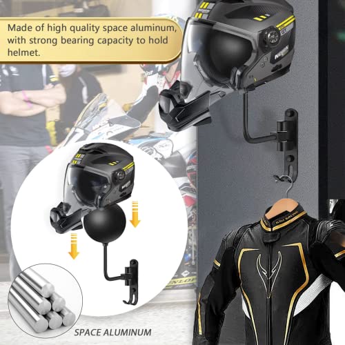 Kikerike Motorcycle Helmet Rack Wall Mount with 180 Degree Rotation and 2 Hooks - Metal Helmet Holder Display Stand, Black, 6 Pcs - color: Black(6PCS)