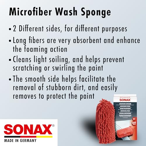 SONAX Microfiber Wash Sponge – Scratch-Free Car Wash Sponge, Ultra-Soft Microfiber, High Suds Absorption, Safe for Paint & Clear Coat