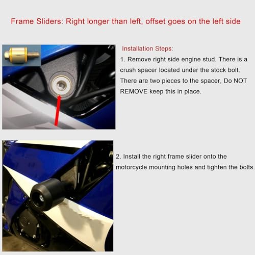 MZS Motorcycle Frame Sliders Compatible with YZF R6 YZF-R6 2008-2016, Falling Anti Crash Protector Guards No Cut Kits Aluminum Black - size: YZF-R6