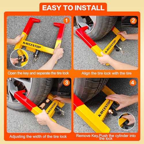 KAYCENTOP Universal Weel Lock Clamp, Wheel Chock Lock, Tire Lock Anti Theft Wheel Lock, Great Deterrent Bright Color, for Trailers SUV Boats Atvs Motorcycles Golf Cart, 3 Keys