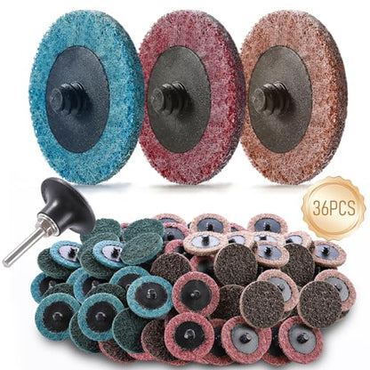 Jeimier 36PCS Premium Quick Change Surface Conditioning Discs, 2-Inch 3 Grit Nylon Non-Woven Disc, 1/4 Inch Roll Lock Holder for Die Grinder, Surface Striping, Grinding, Polishing, Fast Finishing