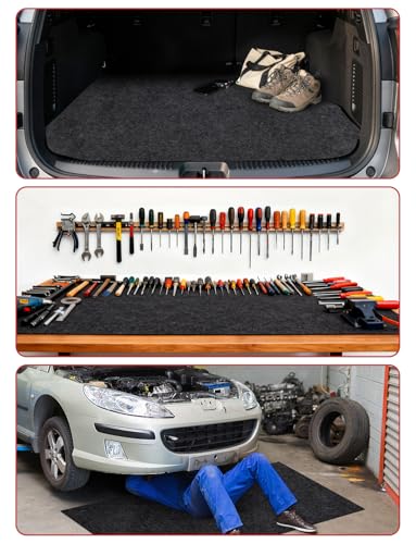 HFKPJRT 2 Pcs Motorcycle Mat for Garage, Garage Floor Mats for Under Car, Absorbent Rubber Mat, Waterproof, Protect Garage Surface from Spill & Stain, Black, 36"x60", 60"x72"