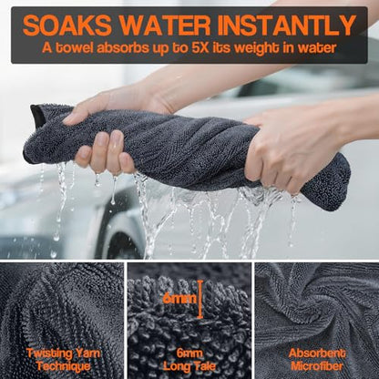 Bolant 4 Pack Twisted Loop Car Drying Towel, Microfiber Towels for Cars 24"x36", Reusable Shammy Quick Dry Cloth for Carwash, for Auto, Boat, RV, Garage & Home - color: Gray