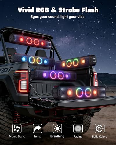Ehaho 26 Inch 6 Speaker UTV Sound Bar, Bluetooth Golf Cart Speakers [Color Changing RGB & Strobe Light] IP66 Waterproof ATV Speaker System, SXS SoundBar Compatible with Polaris RZR CFmoto Can-Am - size: 26IN