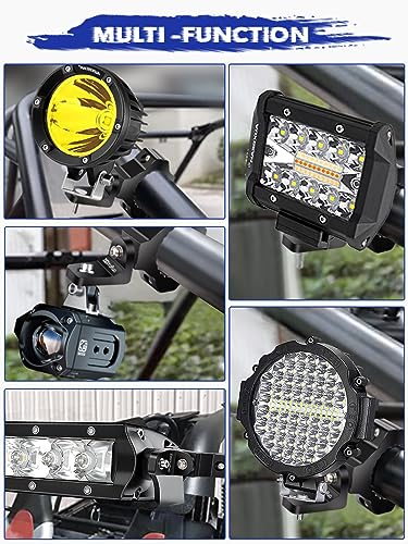 ZIDIYORUO Light Bar Mount for ATV- 360° Solid Aluminum Alloy Bracket for Fog LED and Driving Lights. Fits 0.75"-1.5" Bars, Set of 2pcs, ATV Motorcycle Light Bar Mount Bracket Tube Clamp