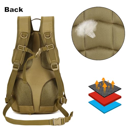 ArcEnCiel 15L Motorcycle Backpack Tactical Bag Rucksacks for Outdoor Camping Trekking Hunting with Patch - color: Coyote Brown