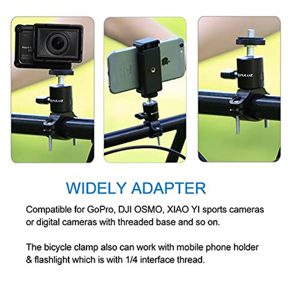 PULUZ Camera Handlebar Mount for Gopro Bike Motorcycle Mount, Aluminum Bicycle Camera Adapter Mount Holder for GoPro Hero 12/11/10/9/8/7 All Model/DJI OSMO Action Camera Accessories