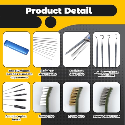 Carburetor Cleaner Kit, Torch Tip Cleaner Set with Brush Needles Nylon Brushes Hexagonal Wrench Scraper and Cleaning Hooks Aluminum Case for Motorcycle ATV(17,Storage Box) - style: Storage Box