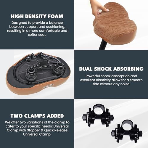 X WING New-Age Noseless Bike Seat Cushion for Men & Women - Extra Padding & Wide - Suitable for City, Electric, Stationary Bikes - Compatible with Peloton Bikes – Wide Winged Bike Seat with Cushion - color: Brown Bubble