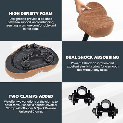 X WING New-Age Noseless Bike Seat Cushion for Men & Women - Extra Padding & Wide - Suitable for City, Electric, Stationary Bikes - Compatible with Peloton Bikes – Wide Winged Bike Seat with Cushion - color: Brown Bubble