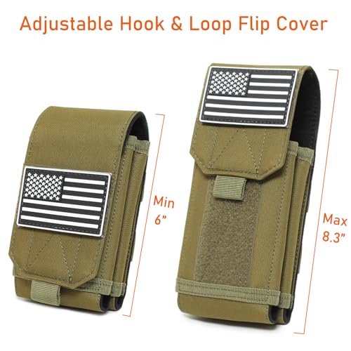 Tactical Molle EDC Phone Pouch Universal Dual Mobile Phone Holster Holder with US Flag Patch (OD Green) - color: OD Green