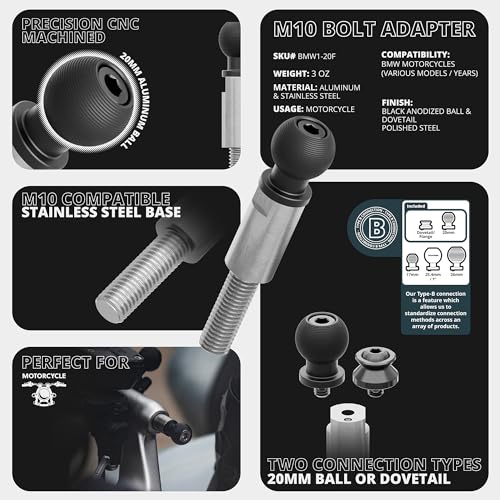Tackform Aluminum Motorcycle M10 Handlebar Bolt Adventure Phone Mount - Vibration Dampening and Wireless Charging | Short Reach | Compatible with BMW K1600 GT/GTL, R1200 RT, R1250 RT (Year Specific)