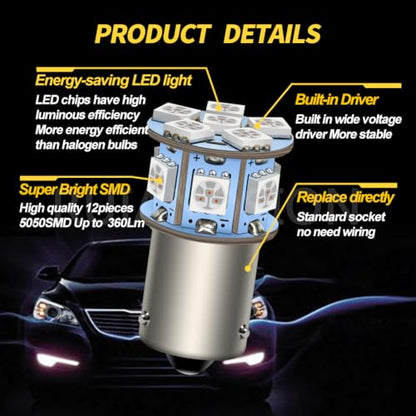 Ruiandsion 2pcs 6V BAU15S 5050 12SMD Yellow/Amber LED Light Bulbs for Reverse Lights Turn Signal Lights Tail Lights,Non-polarity - color: Amber, size: BAU15S