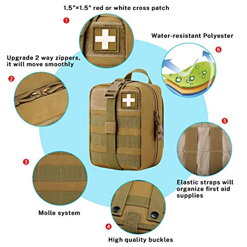 Gonex MOLLE Medical Pouch EMT First Aid Pouch Rip-Away IFAK Tactical Utility Pouch for Outdoor Activities Medical Supplies (Bag Only) - color: Tan