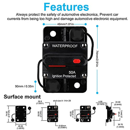 Generic 50 Amp Waterproof Circuit Breaker,Fuse Holder,Audio Circuit Breaker,with Manual Reset,12V-48V DC,30A-300A,for Automotive Marine Boat Audio System Current Overload Protection - color: WE50A