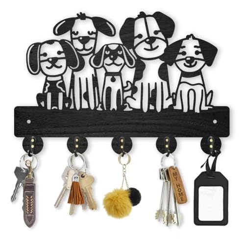 MAYJOYDIY Dog Coat Hook Wall Mount 11.8x7.9in Wood Cute Pet Animal Puppy Wall Art Decor 5 Alloy Hooks Black Hook Rack Hat Dog Leash Holder for Entryway Living Room Gift - color: 5 Dog