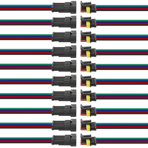 10Pcs 4 Pin Connector, 16AWG Car Waterproof Electrical Connector, Quick Disconnect Play, 4 Wire Waterproof Connector for Automobiles, Trucks, Boats, Motorcycles and Other Electrical Connections - color: 4pin, size: 10pack