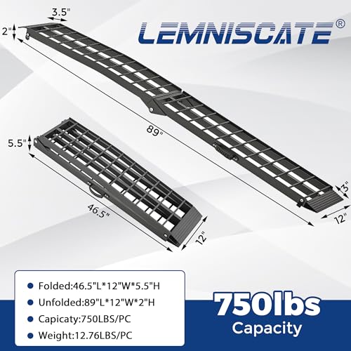 LEMNISCATE Motorcycle Ramp, Aluminum Loading Ramps for Pickup Trucks, 7.5FT Folding Bike Ramp with Handle & Buckle, for Bicycles, Lawn Mowers, UTV, ATV, 750 LBS Capacity, 89"x12", 1PC, Black - color: Black