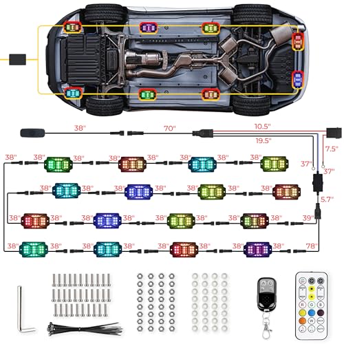 16 Pods Full Angle RGB Rock Lights, App/Remote Control Chasing Led Rock Lights with Music Mode Waterproof Multi-Color, Compatible with 12V Trucks Jeep UTV SUV ATV Off Road Golf Cart(Patented) - size: 16 Pods-Full Angle-(New 3 Control Mode)-12V