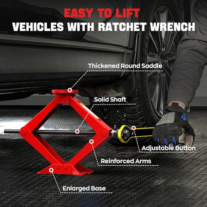Scissor Jack for Car 2.5 Ton(5512 lbs) Car Jack Kit, Tire Changing kit with Lug Wrench Portable Auto Jack Tool Tire Jack for Car SUV MPV - size: 2.5T-R Scissor Jack with Lug Wrench