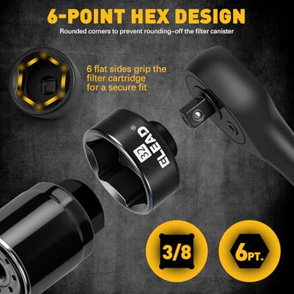 ELEAD 32 mm Oil Filter Socket Wrench, 3/8'' Drive 6-Point Oil-Filter Removal Tool, Metric Oil Filter Wrenches, Low Profile Design for Easy Removal, Chrome Vanadium Steel Oil-Change Tool - style: 32mm