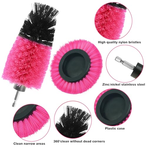 8 Pcs Drill Brush Attachment Set, Power Cleaning Scrub Brush Kit with Extend Long Attachment, All Purpose Drill Scrub Brushes for Car, Grout, Floor, Tub, Bathroom and Kitchen (Pink) - color: Pink