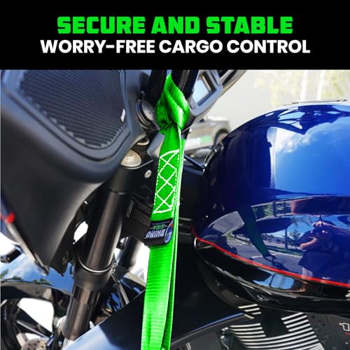 Rhino USA Soft Loop Tie Down Straps (4-Pack) - 1.6 Inch x 17 Inch (5,000 lbs Break Strength) Heavy Duty Motorcycle Handlebar Straps for use with Ratchets for ATV, UTV, Dirt Bike (Green) - color: Green 4-Pack