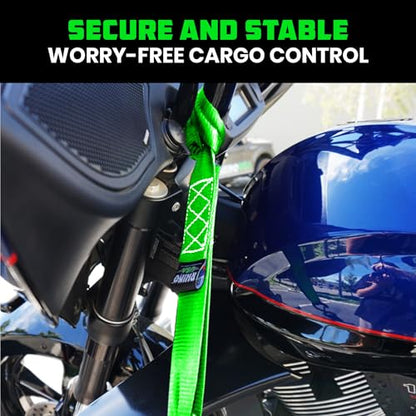 Rhino USA Soft Loop Tie Down Straps (4-Pack) - 1.6 Inch x 17 Inch (5,000 lbs Break Strength) Heavy Duty Motorcycle Handlebar Straps for use with Ratchets for ATV, UTV, Dirt Bike (Green) - color: Green 4-Pack