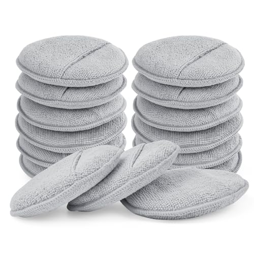 12Pack Wax Applicator Pads, 5" Soft Microfiber and Dense Foam Buffing Pads for Auto Polishing, Car Waxing, Paint Correction with Non-Slip Backing, Multipurpose Hand Pads - color: Grey_12Pack