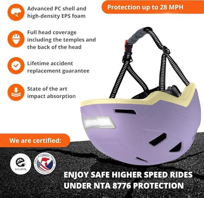 XNITO Bike Helmet with LED Lights - Urban Bicycle Helmet for Adults, Men & Women - CPSC & NTA-8776 Dual Certified - Class 3 E-Bikes, Scooters, Onewheel, Commuter, Mountain - color: Lavender, size: Medium