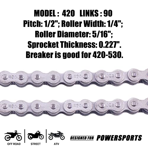 420 Standard Roller Chain 90 Link+ Chain Breaker, fit for Coleman BT200X CT200U Trail 200 CT200U-EX Baja TrailMaster Warrior Heat Massimo MB165 MB200 196cc 6.5hp Powersports Mini Bike Part - size: 90 Link Chain Breaker