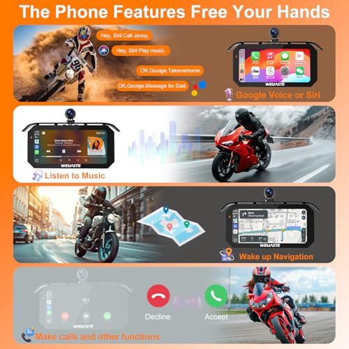 6.25' Motorcycle Carplay with Three Dash Cam (Inclues 128G SD),TMPS,GPS Navigation with Wireless Android Auto,Waterproof Touchscreen,Support Siri,Google Assistant,Anti-Glare,Bluetooth - size: 6.25 inch screen