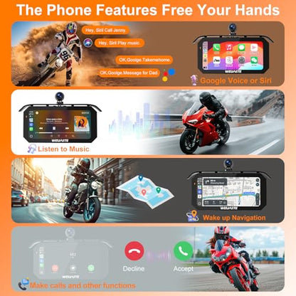 6.25' Motorcycle Carplay with Three Dash Cam (Inclues 128G SD),TMPS,GPS Navigation with Wireless Android Auto,Waterproof Touchscreen,Support Siri,Google Assistant,Anti-Glare,Bluetooth - size: 6.25 inch screen