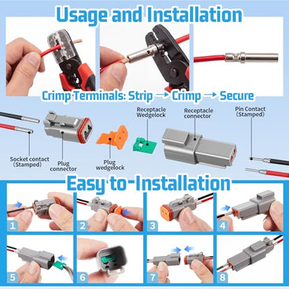 Sabary 85 Pcs 2 Pin Connector Kit Compatible with Deutsch DT Style, 10 Sets Gray DT04-2P DT06-2S Waterproof Connectors with Size 16 Solid Contacts for 20-14 AWG Truck Marine Motorcycle Wiring Repair