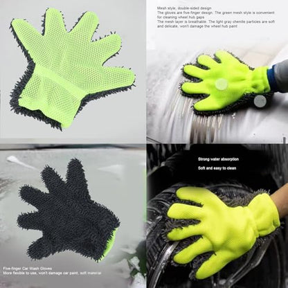 VBESTLIFE 5 Finger Car Wash Mitts, Double Sided Chenille Microfiber Cleaning Gloves for Auto Detailing Trucks Motorcycles Boats