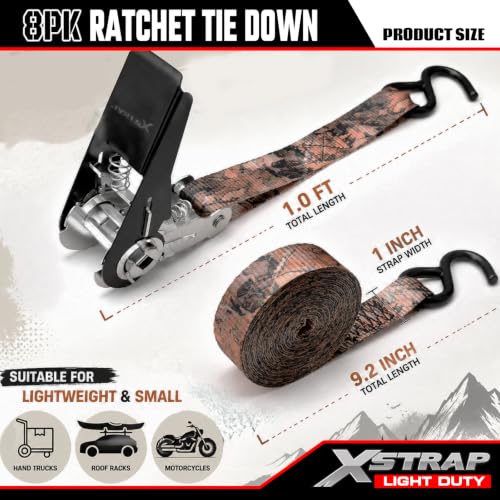 XSTRAP STANDARD Ratchet Straps, 900 LB Break Strength, 8-Pack 10FT Ratchet Tie Down Straps Set for Motorcycle Straps Tie Downs, Appliances, Lawn Equipment, Logistic Cargo Straps for Trucks(Camouflage) - color: Camouflage
