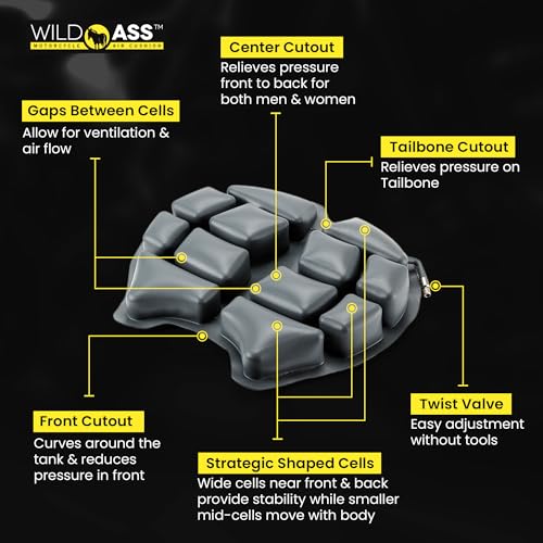 Wild Ass Smart Classic- Motorcycle Air Gel Seat Cushion, Ergonomic Air-Adjusting Pad with Straps, Universal Fit for Ultimate Comfort & Relief, Cool Flow Motorcycle Accessory for Long Rides – Black - style: Classic