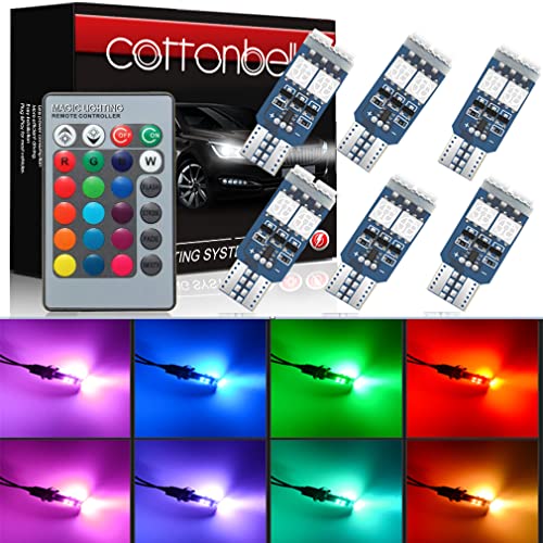 Cottonbell 194 W5W 168 RGB T10 LED Light Bulb with Remote Control Atmosphere Lights for Car Interior/Map/Dome/Door/License Plate Light Courtesy Lights 6 pack - size: T10