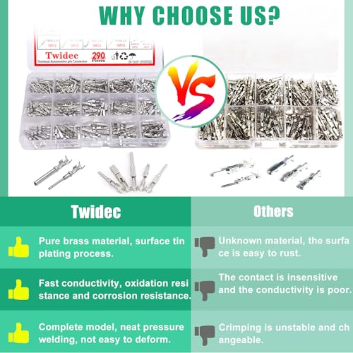 Twidec/345Pcs Car Electrical Wire Terminal Pins Connector Kit 1/1.5/1.8/2.2/2.8/3.5mm Male Female Connector Pins Terminal Automotive Wire Connector Crimp Pins With Pin Remover - size: 345PCS + Pin Remover