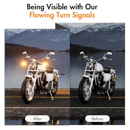 Alopee 4-Pack Sequential LED Motorcycle Turn Signals 12V Flowing IP67 Waterproof Front and Rear Directional Lights High Visibility Universal Fit for Honda Yamaha American Cruiser Adventure Tourer - size: 4 Pack Turn Signals